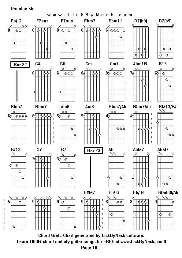 Chord Grids Chart of chord melody fingerstyle guitar song-Promise Me,generated by LickByNeck software.